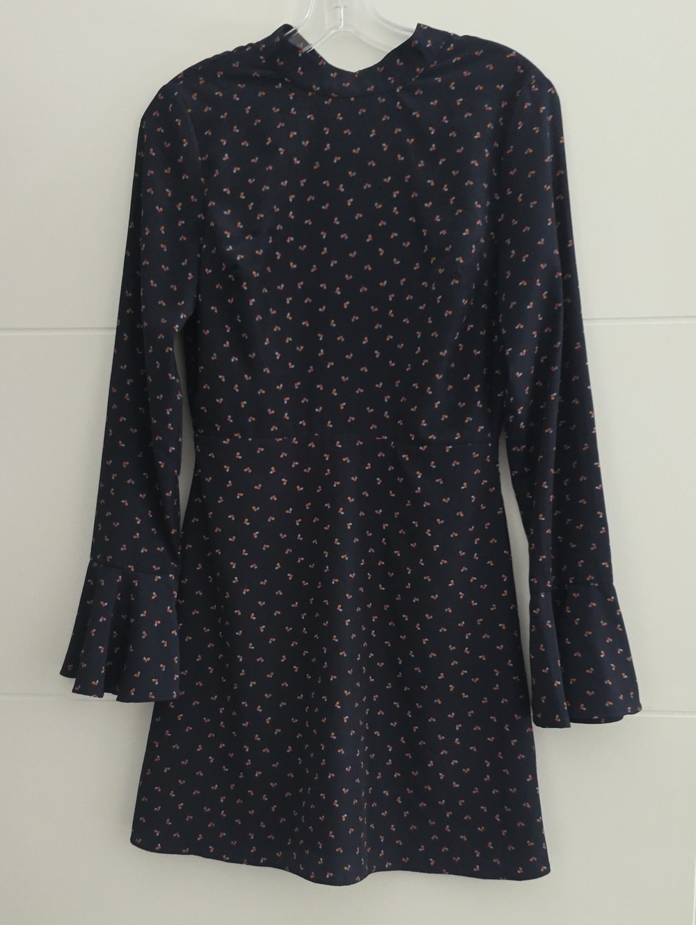 J.O.A. Navy Long-Sleeve Mini Dress with Pink Floral Motif